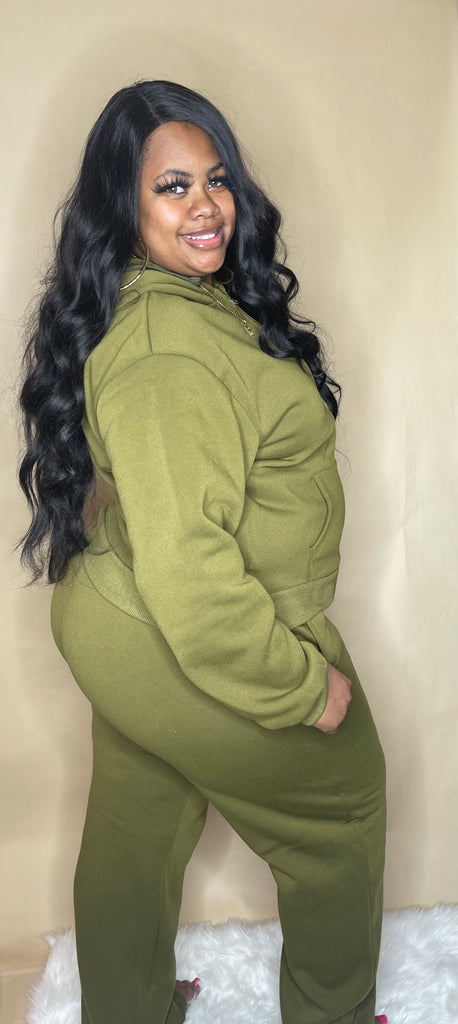 Army Green Zip Up Set