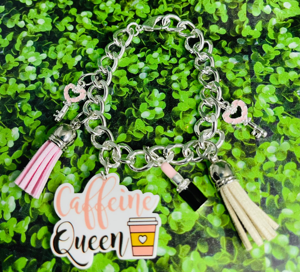 Caffeine Queen Sass Charm Bracelet (Silver) - Mz. Sassy E Boutique
