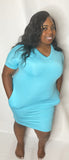Turquoise Blue Fitted Tee Shirt Dress