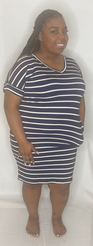 Navy Blue & White Stripe Dress - Mz. Sassy E Boutique